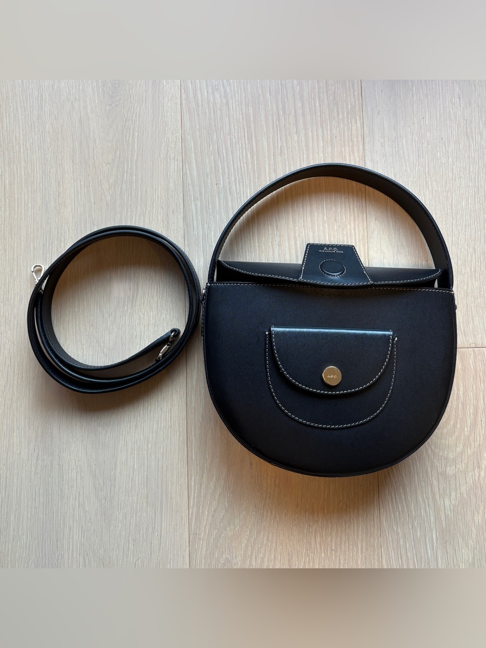 A.P.C. Pocket Small Black Leather Top Handle / Crossbody Bag